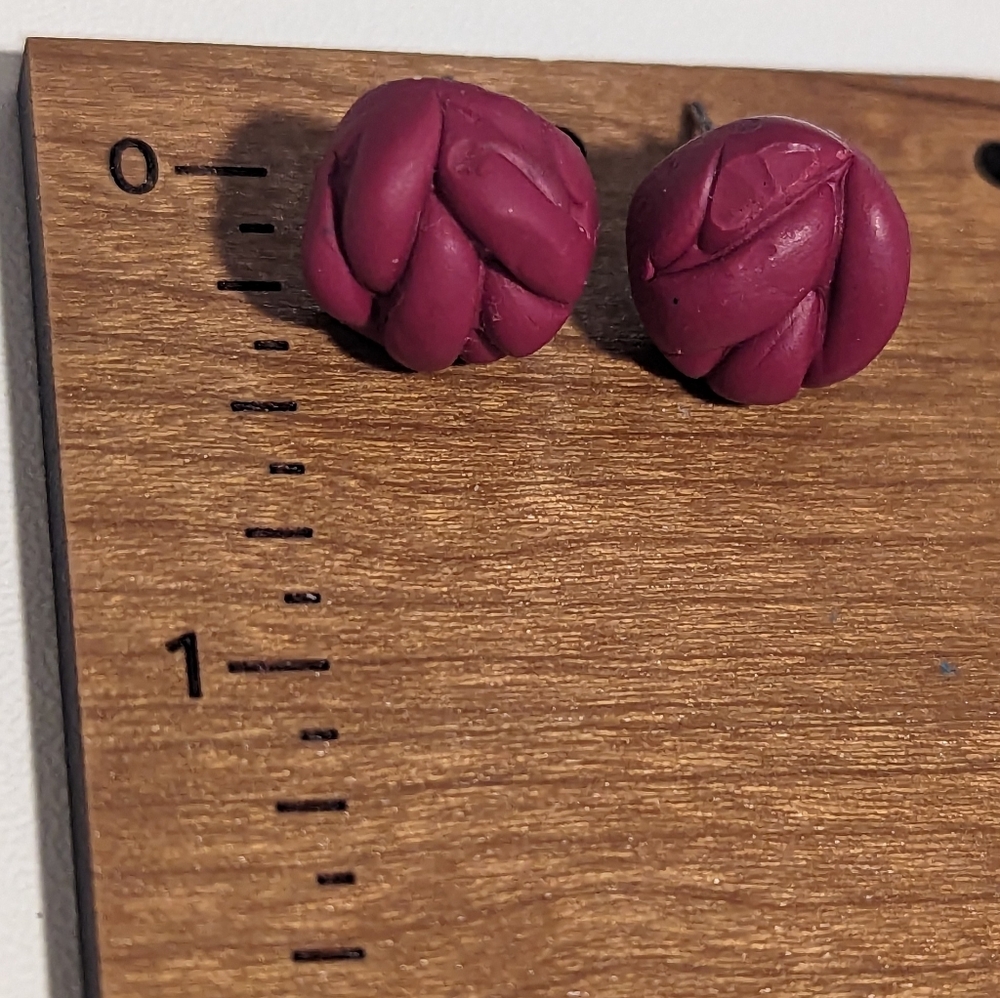 Maroon Knotted Clay Stud Earrings New!